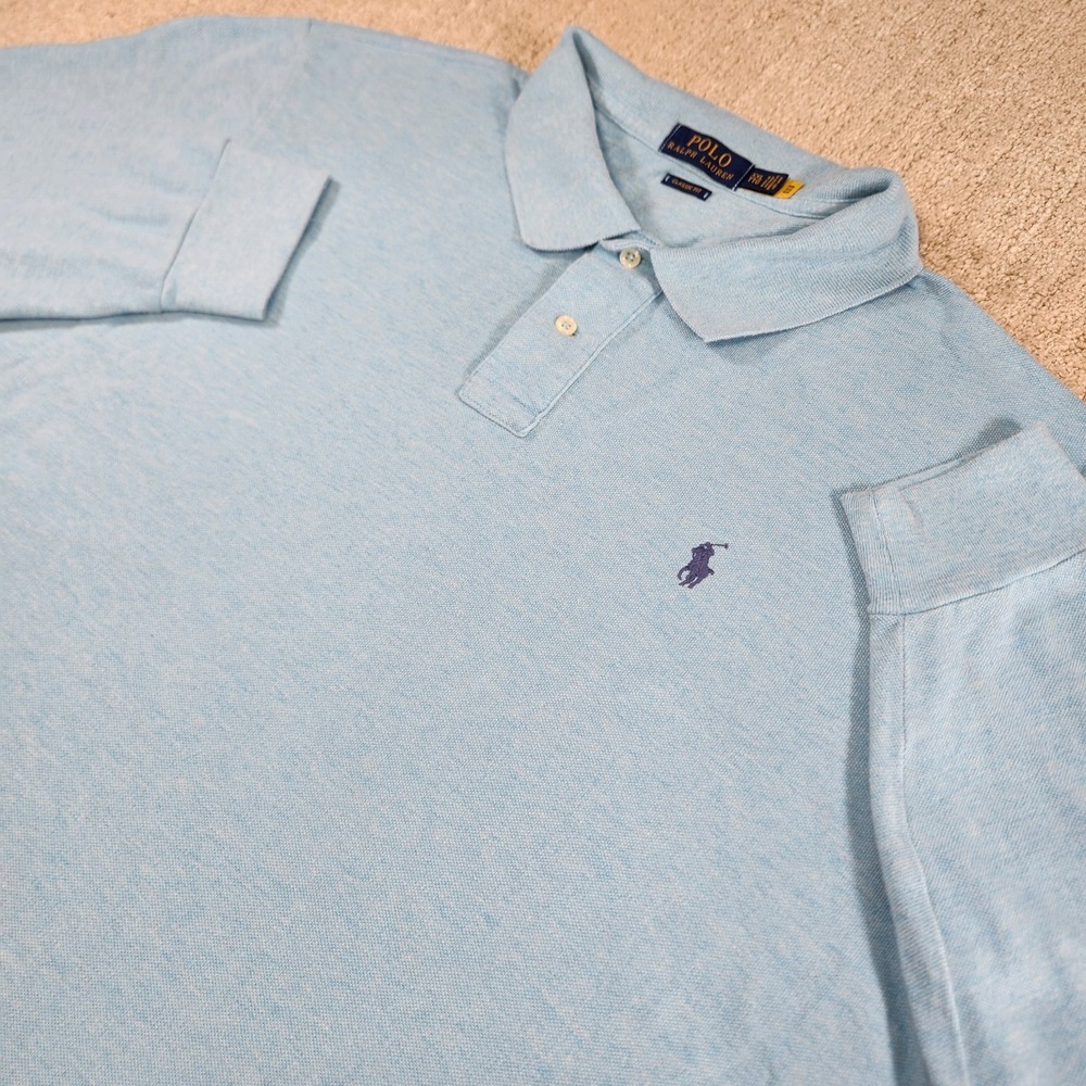 Polo Ralph Lauren Shirt Men XXL Long Sleeve Polo Blue Knit Classic Fit Cotton